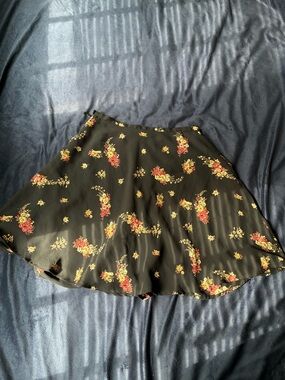 david brooks Black Circle Skirt with Red and Yellow Floral Print